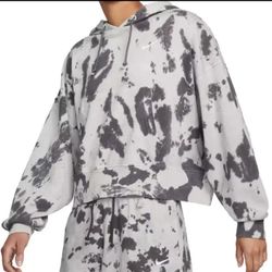 NWT Nike Women Sportswear Washed Jersey Hoodie Cropped Black Grey XL, DM6717-010