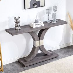 55” Gray Designer Console Table w/ Stainless Steel Accents [NEW IN BOX] **Retails for $240