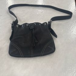 Coach Black Soft Leather With White Accent Stitching And Silver Trim