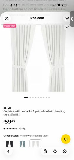 IKEA RITVA White Curtains – 57” x 118”