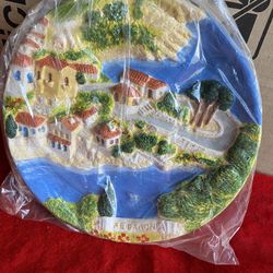 9 Inch Handmade Hand Painted In Greece Greek Plaster Kefalonia Wall Plate Imported From Greece 