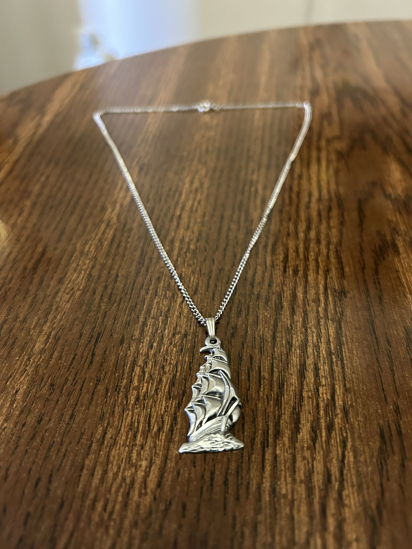 AA Fine Pewter Necklace Sailing Ship Pendant Silver Jewelry