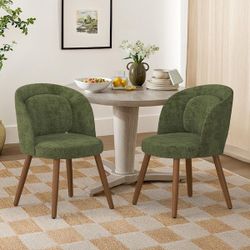 Modern Green Fabric Upholstered Solid Wood Legs Dining Chair with Detachable Pillow Set of 2