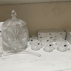 Beautiful!!! Czech Crystal Punch Bowl Set