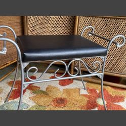 Like new Elegant Leather Accent Bench With a Forged Metal Frame - 27"L 