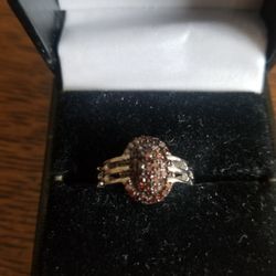 Solid Sterling Silver Ring with Natural Red Diamonds