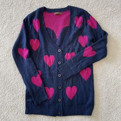 Cardigan Heart Love Sweater Valentine The Classic Navy Pink Size L