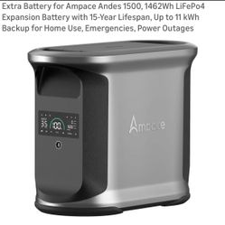 Extra Battery for Ampace Andes 1500, 1462Wh LiFePo4 Expansion Battery with 15-Year Lifespan, Up to 11 kWh Backup for Home Use, Emergencies, Power Outa