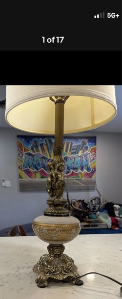 Vintage Hollywood Regency style lamppost table lamp- Brass Cherubs 1(contact info removed)’s