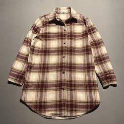 Steve Madden Maroon + Tan Shacket Flannel Women’s Medium Cabincore Button Up