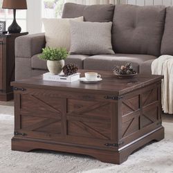 Farmhouse Lift Top Coffee Table with Storage, 36" Wood Square Center Table with Large Hidden Compart