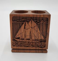 Lasercraft Engraved Sailboat Ship Pen Holder Made From American Walnut