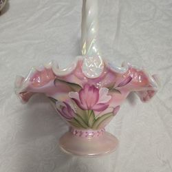 Fenton 95th Anniversary Glass Basket Legacy Collection Rosaline Tulips Signed