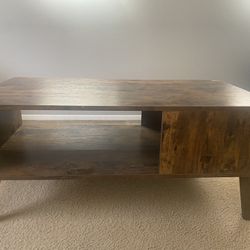 Rustic Wood Coffee Table with Storage – Great Condition