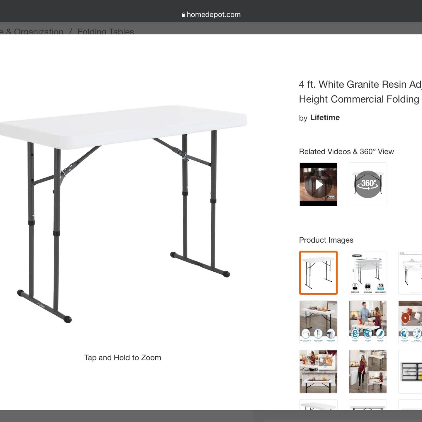 LIFETIME 80160 Commercial Height Adjustable Folding Utility Table