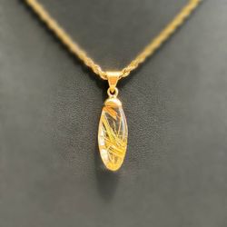 14k solid yellow gold golden hair quartz Pendant charm