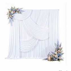 gogoparti 10x10FT White Backdrop Curtains for Parties, Wrinkle-Free Photo Backdrop Drapes, Background Fabric Drapes for Wedding, Baby Shower, Photogra