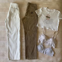 Women’s, Size XS Winter Wide Leg Fleece Jeans and 5 Star Cargo Pants With Pacsun T-shirt 