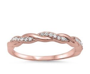 Sterling Silver 925 Rose Gold Plated Infinity Braid Clear CZ Promise Ring 5-10