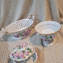 4 Vintage Collectable Pieces By Formalities By Baum Bros With Copper And 3d Floral Details 