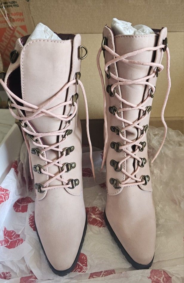 Very Cute JoJo Pink Lace Up Ladies Boots- New In Box