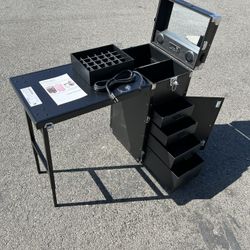 Brand New Black Rolling Makeup Case With Bluetooth, Storage, And Table Worth 429 For 260