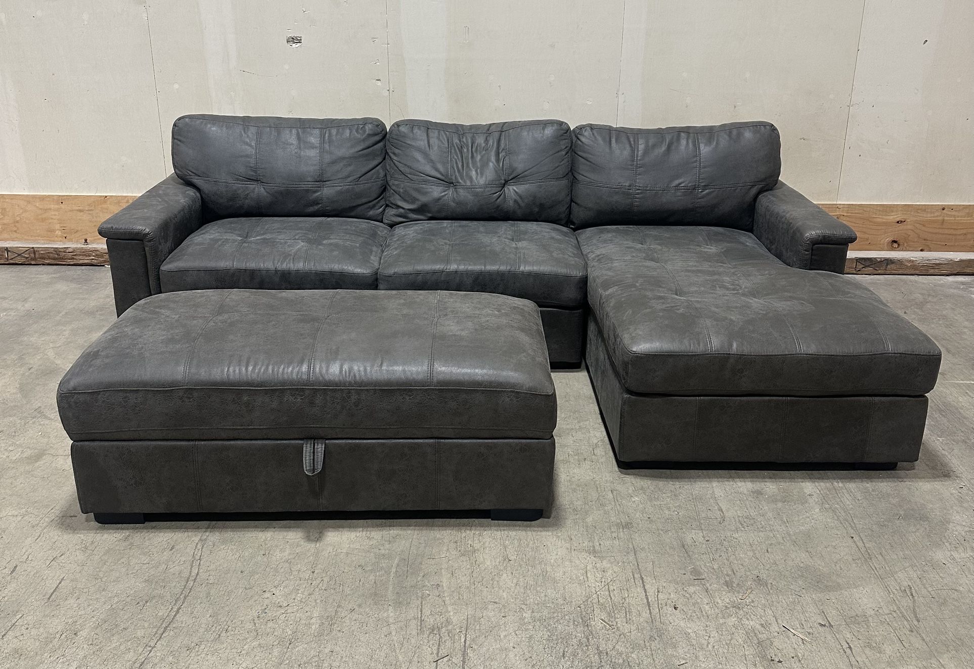 Fred Meyer 3-Piece Leather Sectional + Storage Ottoman