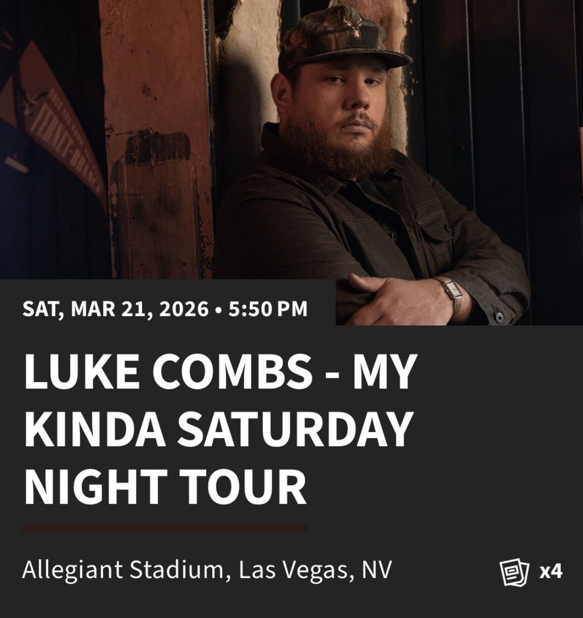 LUKE COMBS 4 Tickets !!!