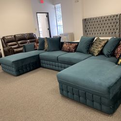 $5 Down Teal Double Chaise Sectional