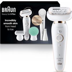 Braun Epilator Silk-épil 9 Flex 9-300 Beauty Set, Facial Hair Removal for Women, Hair Removal Device, Shaver & Trimmer, Cordless, Rechargeable, Wet & 