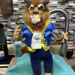 Beauty& the Beast Plush Disney Talking Stuffed Animal large 18” w/light up rose