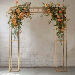 Heavy Duty Gold Metal 3D Rectangular Wedding Arch, Floral Balloon Frame Backdrop Stand - 8ft