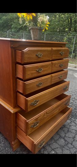 Solid wood tall chest with big drawers. Drawers sliding smoothly