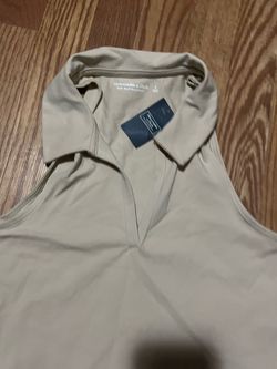 Abercrombie & Fitch Beige V-Neck Sleeveless Halter Crop Top With Collar Small