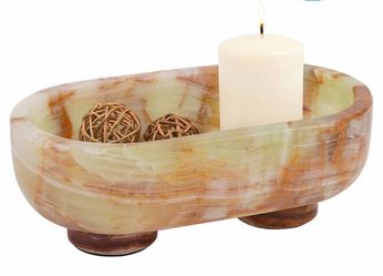 Radicaln Marble Oval Bowl With Stand 10" Inches Green Handmade Fruit Bowl and Candy Dish, Ideal Candle Holder, Decorative and Key Bowl For Dining Tabl