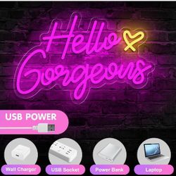 Hello Gorgeous Neon Sign, Hello Led Neon Sign for Home Wedding Birthday, Hello Beautiful LED Neon Lights Party Decorations(Adjustable Brightness
