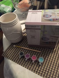 Craft glass mug new with paint