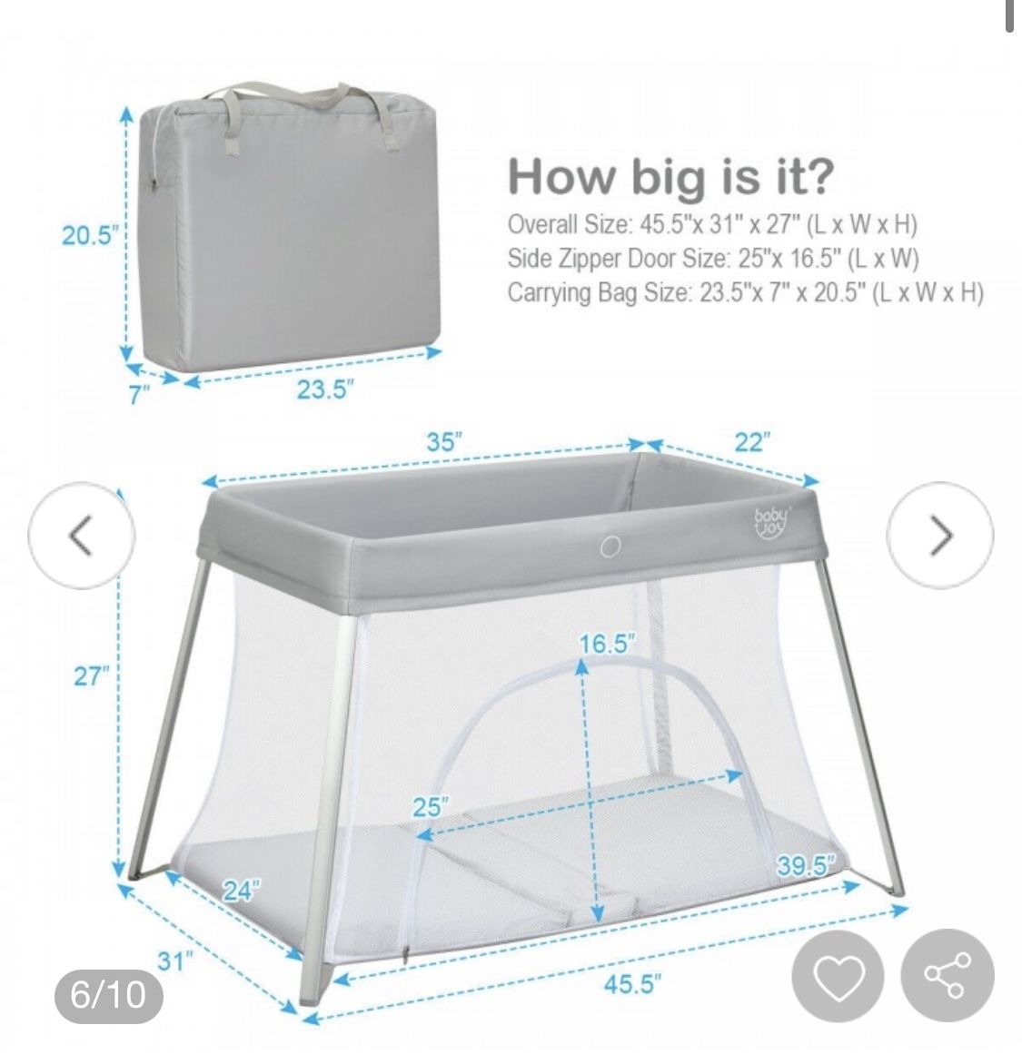 Lightweight Foldable Baby Playpen with Carry Bag main image 6