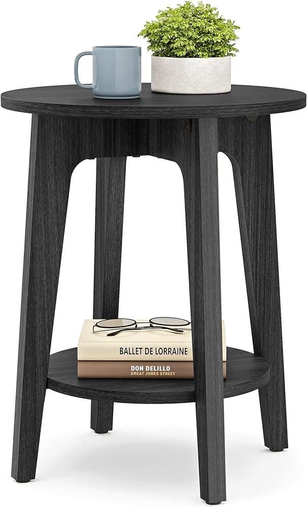 VASAGLE Round Side Table with Lower Shelf, End Table for Small Spaces, Nightstand for Living Room, Bedroom, Black ULET283T22