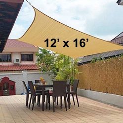 Brand New $35 Rectangle 12x16 ft Sun Shade Sail Outdoor Canopy Cover w/ Ropes (Gray or Beige color)