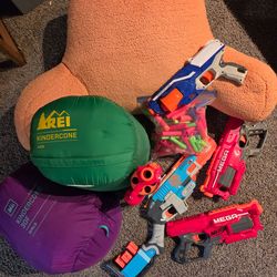 Nerf guns, kids REI sleeping bags