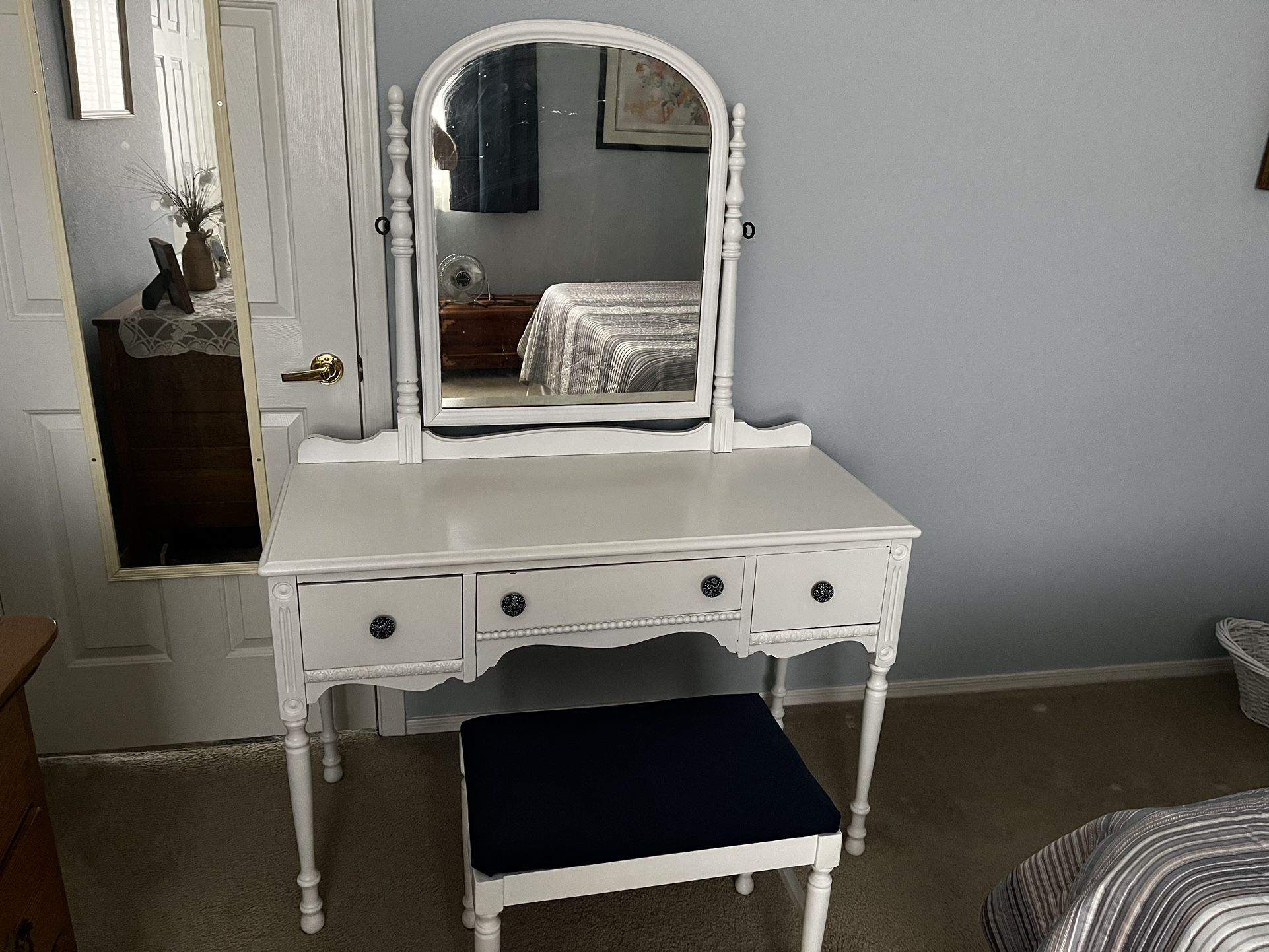 Antique Vanity with Mirror and Bench Seat