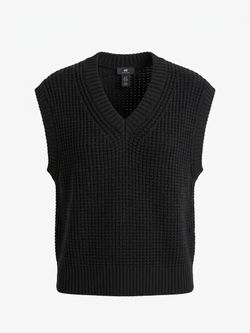 H&M Black Knit V-Neck Sweater Vest Cropped Oversized Style