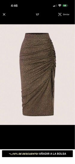 Leopard Print Ruched Midi Skirt 2 xl