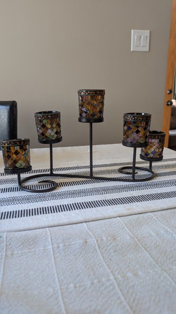 Mosaic Candle Votive Tealight Tiered Holder 15"