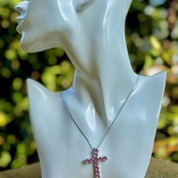 Pink Stone Cross Necklace 