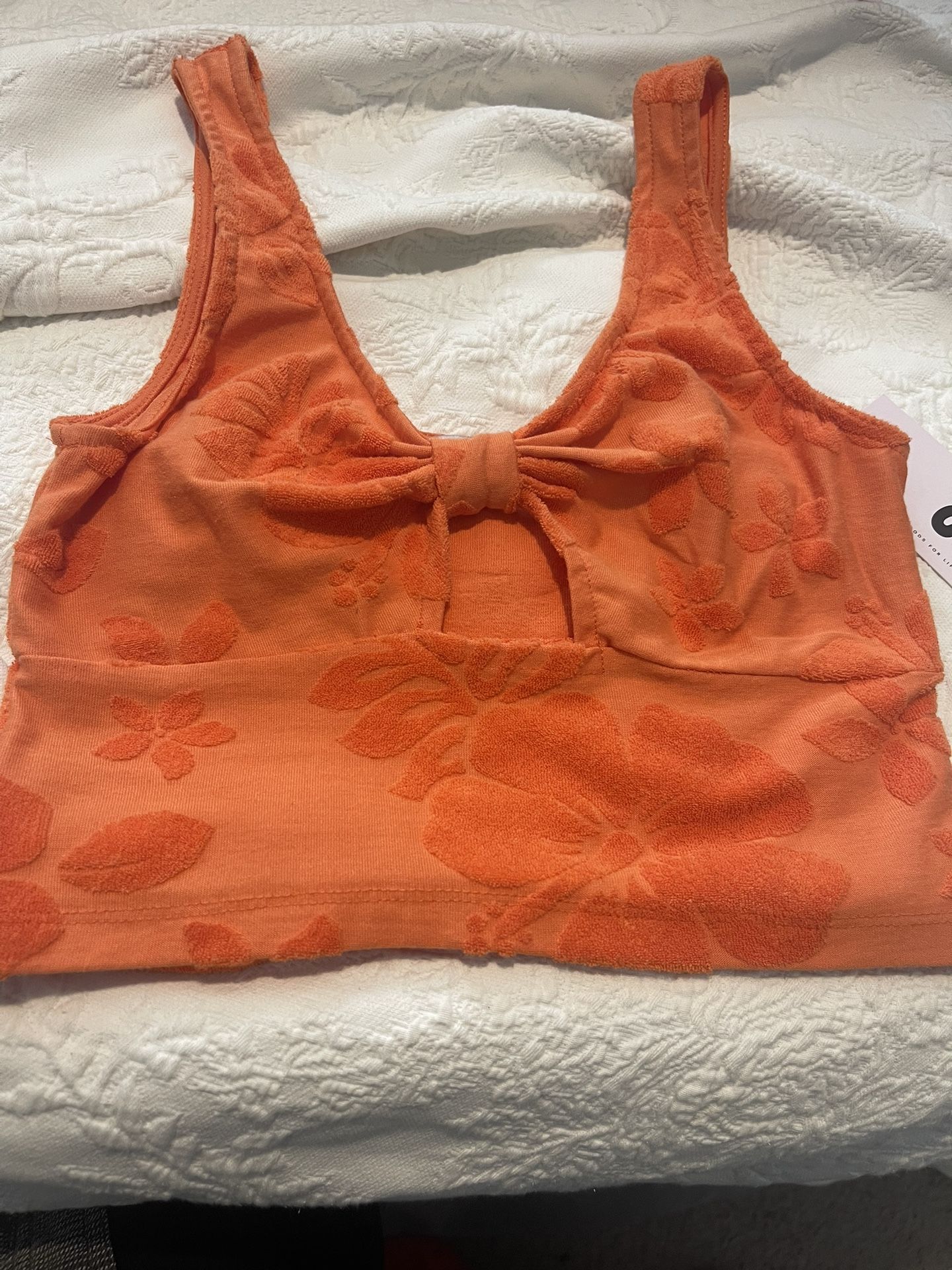 NWT SO Size XS Floral Terry Orange Crop Top