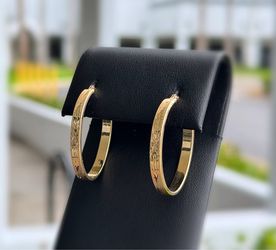 Jewelry 14k hollow yellow gold flower shape on top hoop earrings