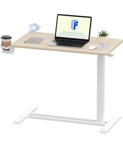 Height Adjustable Table with Wheels  / Mobile Standing Rolling Table (31.5" W x 17.7" D, White Wood Grain)