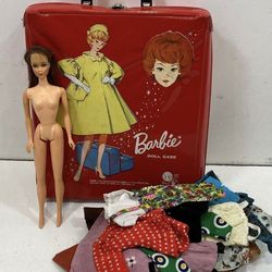 Vintage Barbie Brunette TNT Mod W/Eyelashes Doll, Red 58 Case Clothes Lot